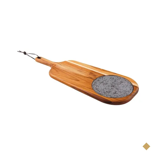 Tábua para Queijos em Madeira Teca com Cabo e Pedra 48x19 cm - Tramontina…