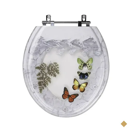 Assento Sanitário E Cesto De Lixo Decorados 4 Borboletas