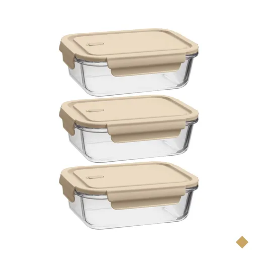 Kit 3 Potes de Vidro Herméticos 1,04L Retangulares Capuccino UZ Marmita…