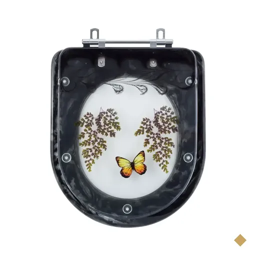Assento Sanitario Poliester Decorado Borboleta Etna Preto para vaso Icasa