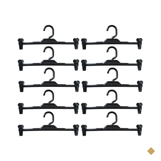 Kit 10 Cabides com Presilha Preto Plástico para Saias Bermudas Lojas Expositor