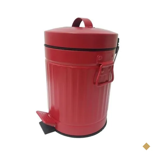 Lixeira De Metal Vermelha Com Cesto De Plástico