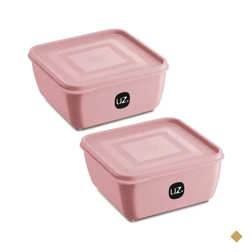 2 Potes Plásticos UZ Rosa Quadrado Multiuso 1,5L com Tampa Premium Alimentos