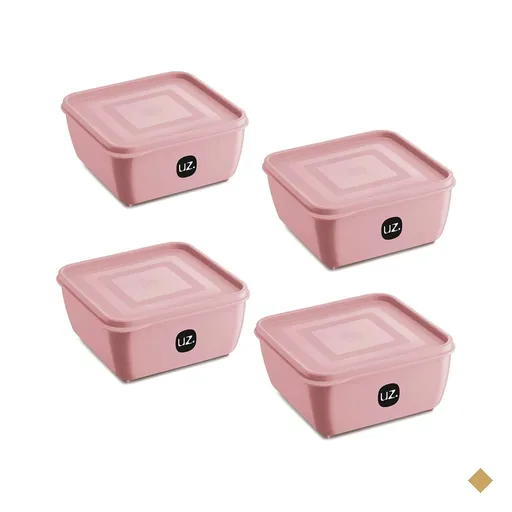 4 Potes de Mantimentos Rosa Quadrados 1,5L com Tampa Premium UZ Plásticos
