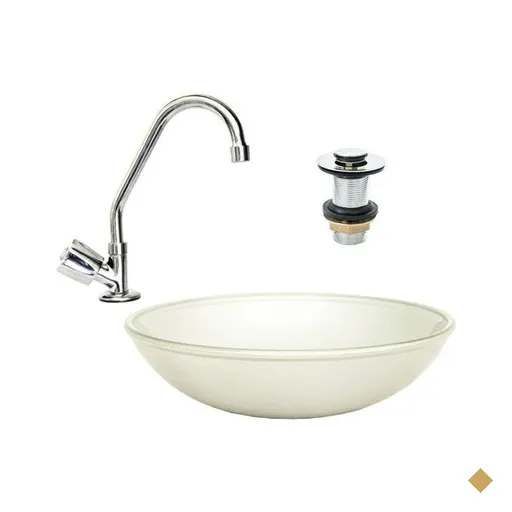 Cuba Lisa 35 Cm Vidro Cinza e Válvula Torneira Redonda