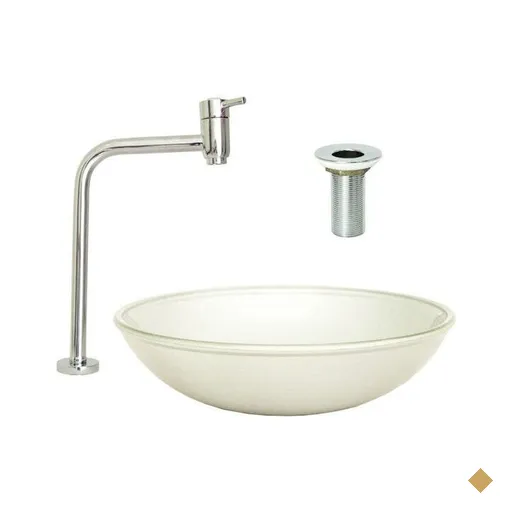 Cuba Lisa 35 Cm Cinza Vidro e Válvula Torneira Link Alta