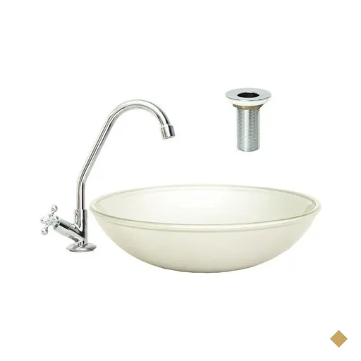 Cuba Lisa 35 cm Vidro Cinza e Válvula Torneira Borboleta