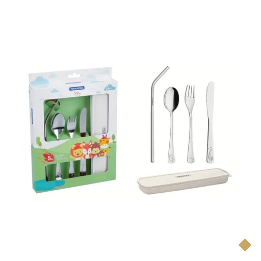 Conjunto de Talheres Infantis Tramontina em Aço Inox com Estojo 05 Peças