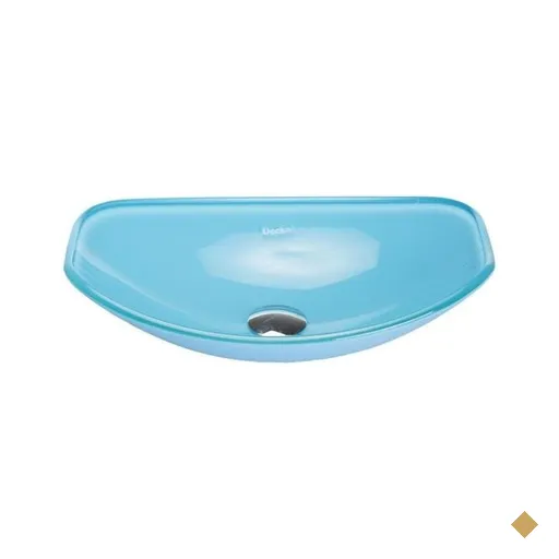 Cuba de vidro chanfrada azul celeste ,válvula click,sifao