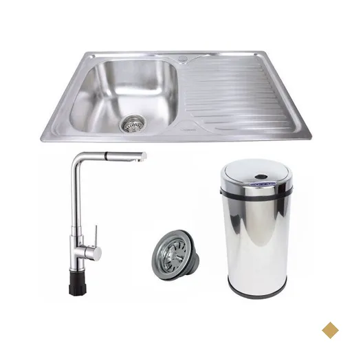 Cuba c/Escorredor +Torneira Milao+Lixeira 12L Inox Guimmis