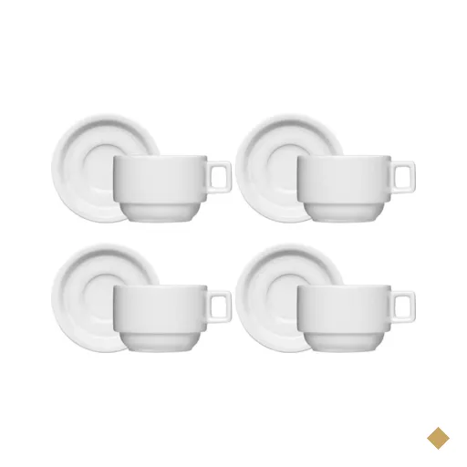 Jogo 4 Xícaras de Café Chá com Pires 100ml Bar Hotel Germer em Porcelana…