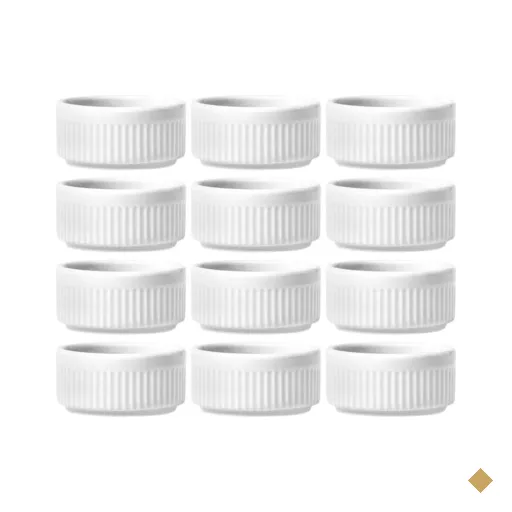 Kit 12 Tigelas Ramekins Porcelana 130ml Canelado Germer Branco Sobremesas…