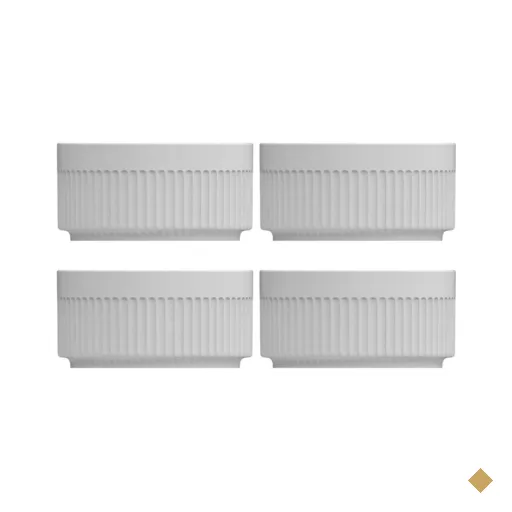 Jogo Com 4 Tigelas Ramekins de Porcelana 50ml Canelados Germer Branco