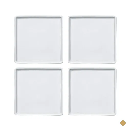 Jogo Com 4 Pratos Quadrados Rasos Porcelana 16x16cm Americana Germer Branco