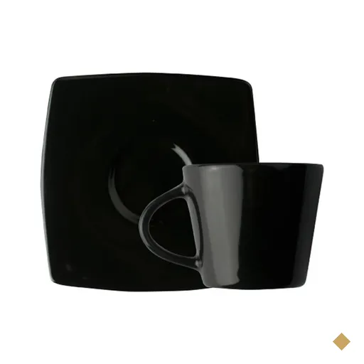 Jogo 24 Xícaras de Café com Pires em Porcelana Germer Preta 90ml Oriental