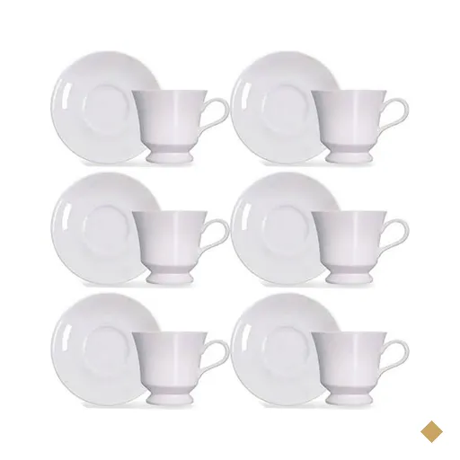 Jogo 6 Xícaras com Pires de Porcelana Branca 80ml para Chá Café Expresso…