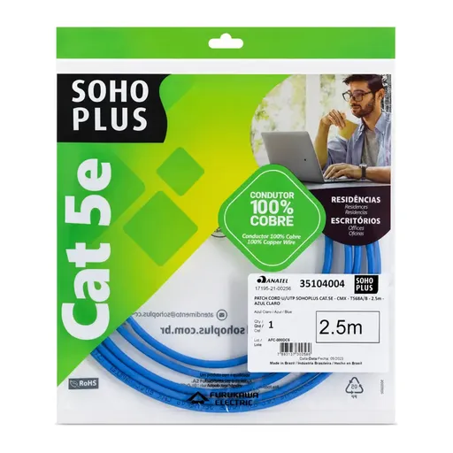 Patch Cord U/UTP Furukawa SohoPlus CAT.5e CMX T568A/B, 2,5 metros Azul