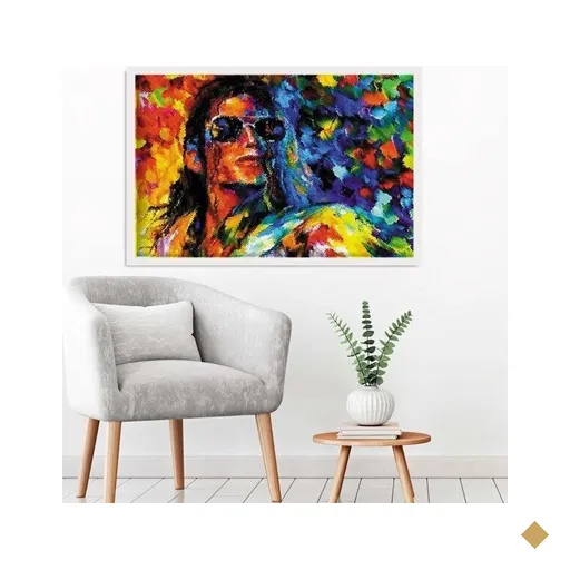 Quadro com Moldura Michael Jackson Branco - Médio