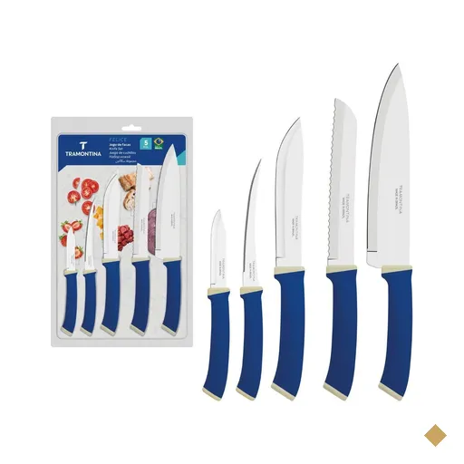 Jogo de Facas Tramontina Felice Aço Inox e Polipropileno Azul 5 Peças