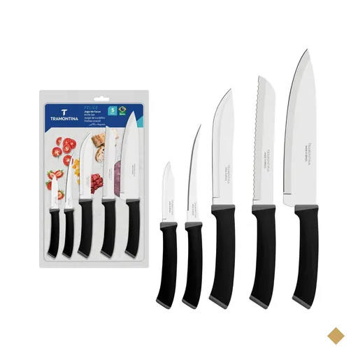 Jogo de Facas Tramontina Felice Aço Inox e Polipropileno Preto 5 Peças