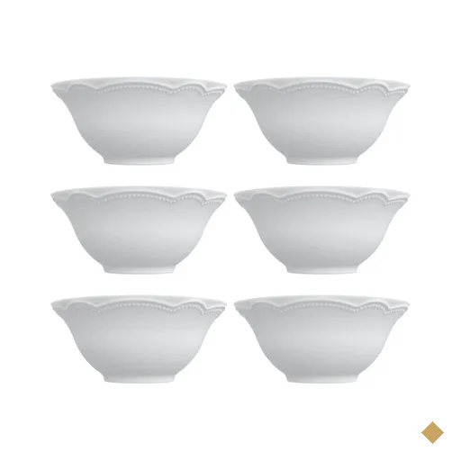 Jogo 6 Bowls de Porcelana Tigela 510ml Branco Germer Cottage Sobremesa Frutas