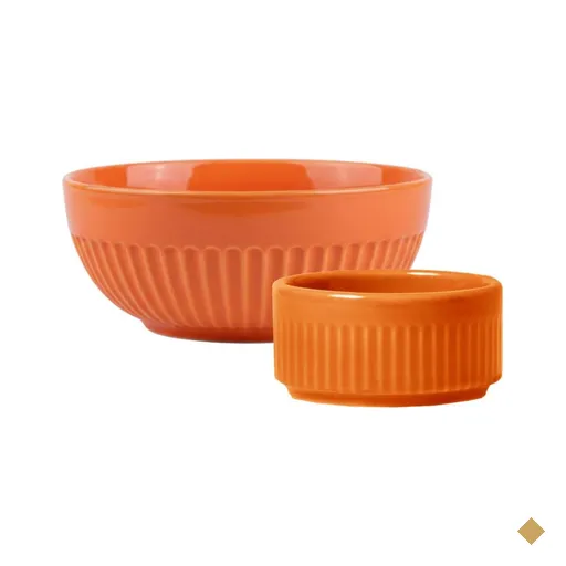 Kit Tigela 630ml e Ramekin 50ml em Porcelana Canelada Laranja Linha Assar e…