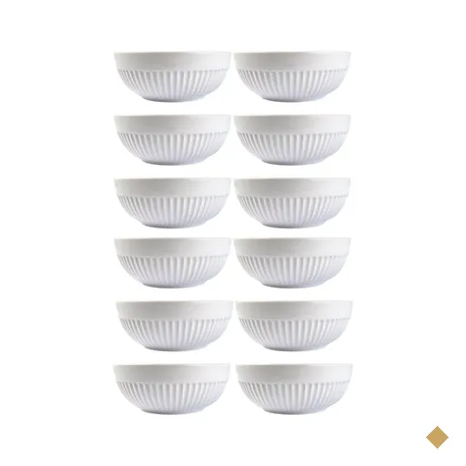 Jogo 12 Bowls Tigelas 630ml Média Porcelana Branca Canelada Germer para Frutas…