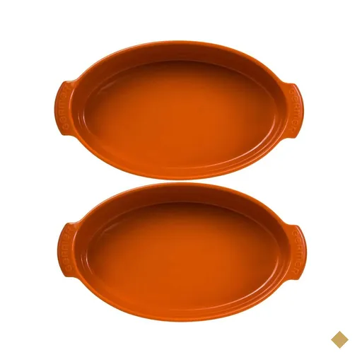 Kit 2 Travessas Assadeiras Oval Grande Laranja Porcelana Refratária 2,9L Assar…