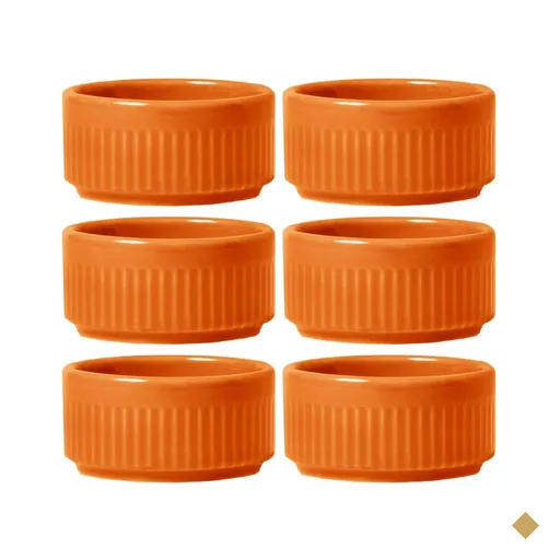 Kit 6 Ramekins de Porcelana 50ml Laranja Canelado Assar e Servir 6x3cm Germer