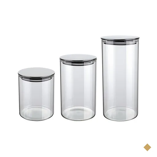 Conjunto de Potes de Vidro Slim com Tampa Inox 3 Peças Euro
