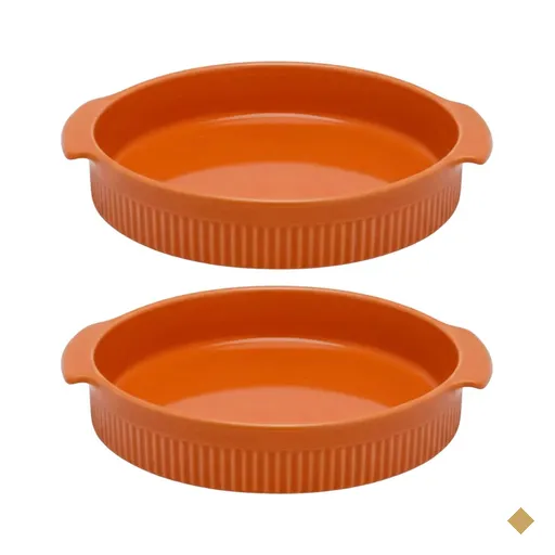 Kit 2 Formas Redonda  21cm Porcelana Canelada Laranja Travessa Forno Germer