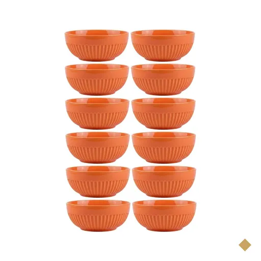 Conjunto 12 Bowls Tigela em Porcelana 630ml Canelado Laranja Germer Assar e…