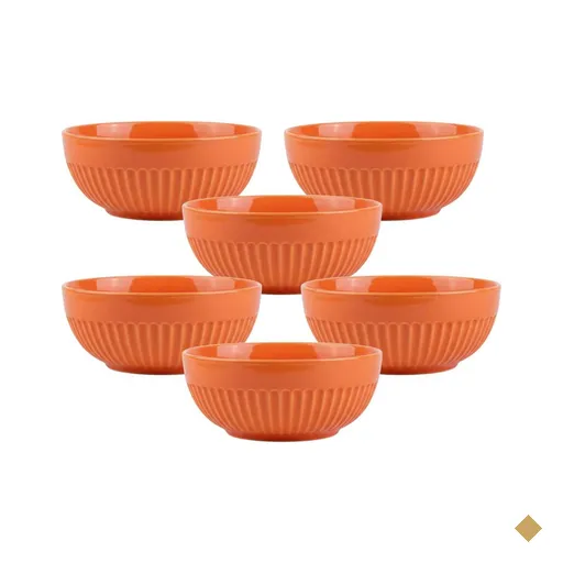 Kit 6 Tigelas Laranja Bowl 15cm 630ml Germer Porcelana Média Canelado Assar e…