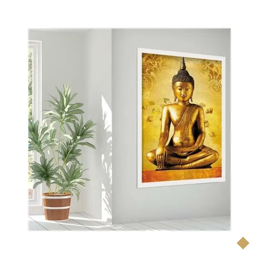 Quadro com Moldura Golden Buddha Branco - Grande