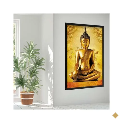 Quadro com Moldura Golden Buddha Preto - Médio