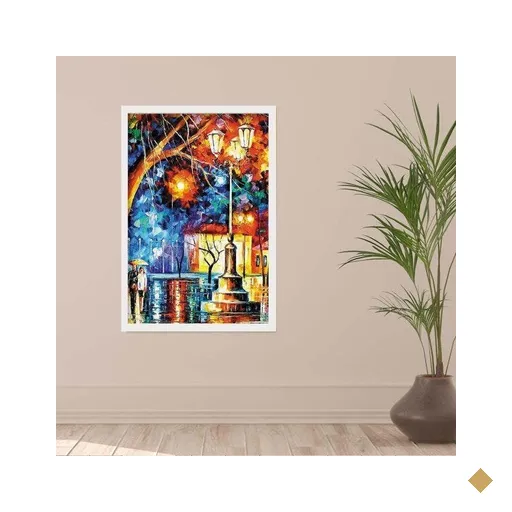 Quadro com Moldura Noite na Praça Branco - Grande