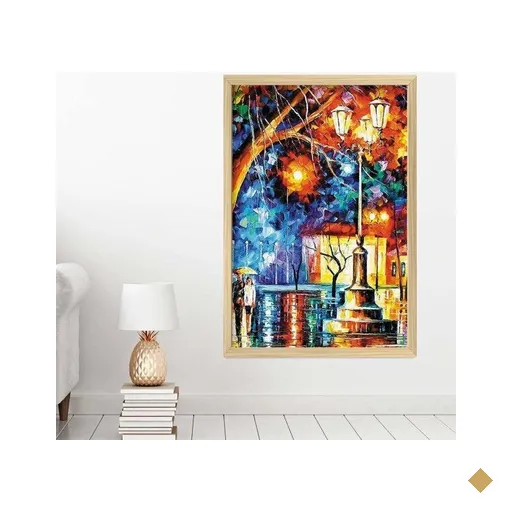 Quadro com Moldura Noite na Praça MADEIRA CLARA - Grande