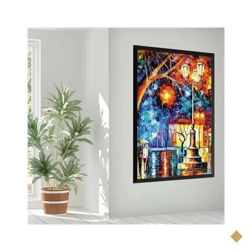 Quadro com Moldura Noite na Praça Preto - Grande