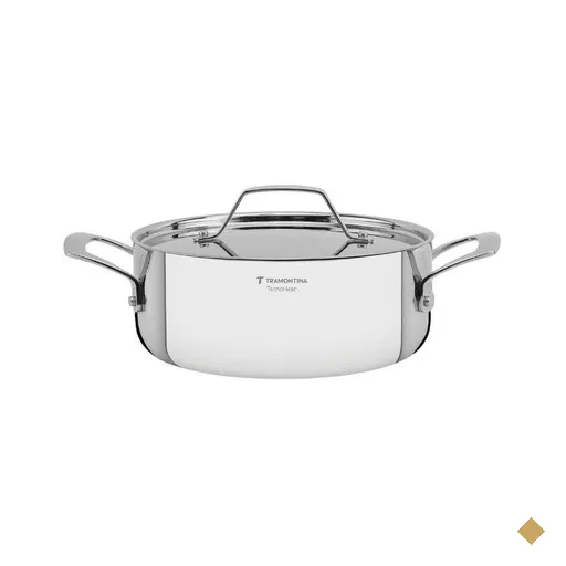 Caçarola Rasa Tramontina Luna em Aço Inox 24 cm 4,7L Fundo Triplo Compatível…