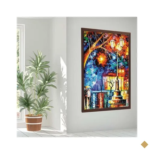 Quadro com Moldura Noite na Praça MADEIRA ESCURA - Médio