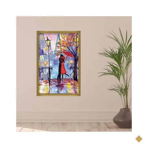 Quadro com Moldura Ville D'amour Dourado - Grande