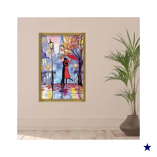Quadro com Moldura Ville D'amour Dourado - Médio
