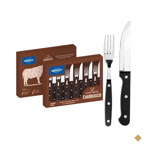 Jogo de Talheres Churrasco 12 Peças Jumbo Brinox Aço Inox Preto Faqueiro…