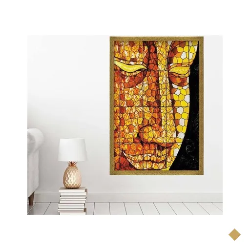Quadro com Moldura Buddha em Mosaico Dourado - Grande