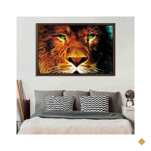Quadro com Moldura Leão MADEIRA ESCURA - Grande