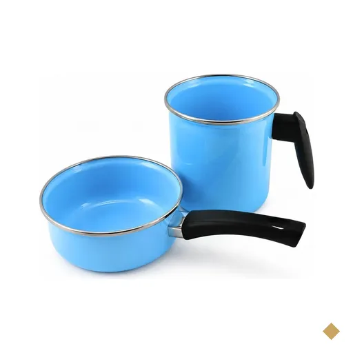 Conjunto Esmaltado Ágata Leiteira 1,3L e Papeiro 800ml Azul Bebê Metallouça…