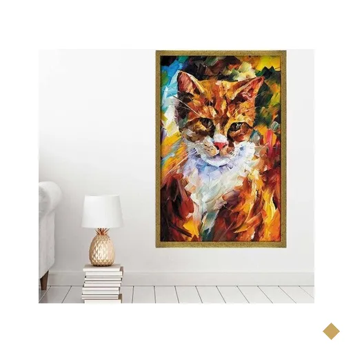 Quadro com Moldura Gato Dourado - Grande