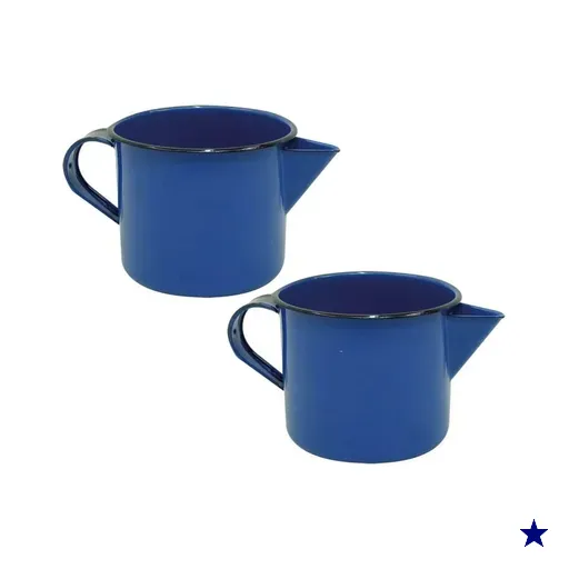 2 Canecas Esmaltadas Azul Metallouça 1 Litro com Bico e Alça Leiteiras Aço…