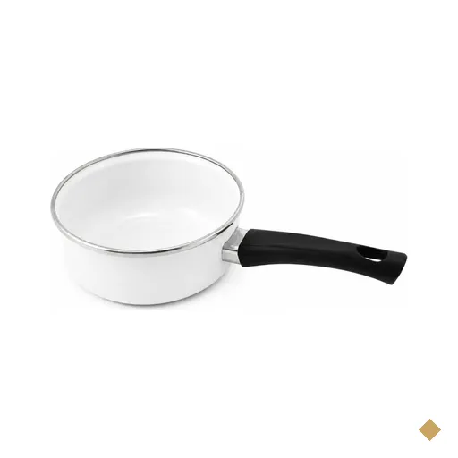 Panela Papeiro Esmaltado 14cm Branco Cabo Baquelite Borda Inox 800ml Metallouça