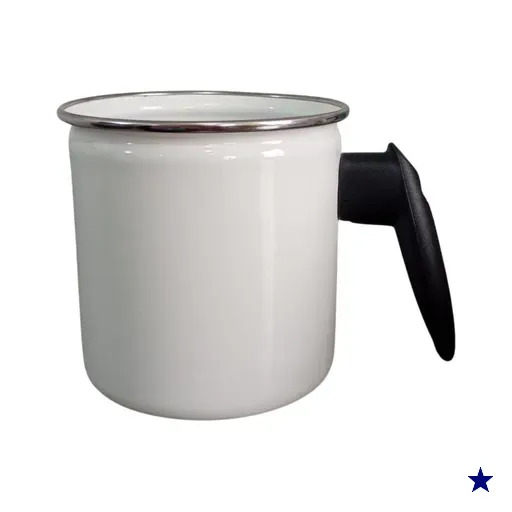 Caneca Leiteira Branca Esmaltada 1,25 litros Cabo Baquelite